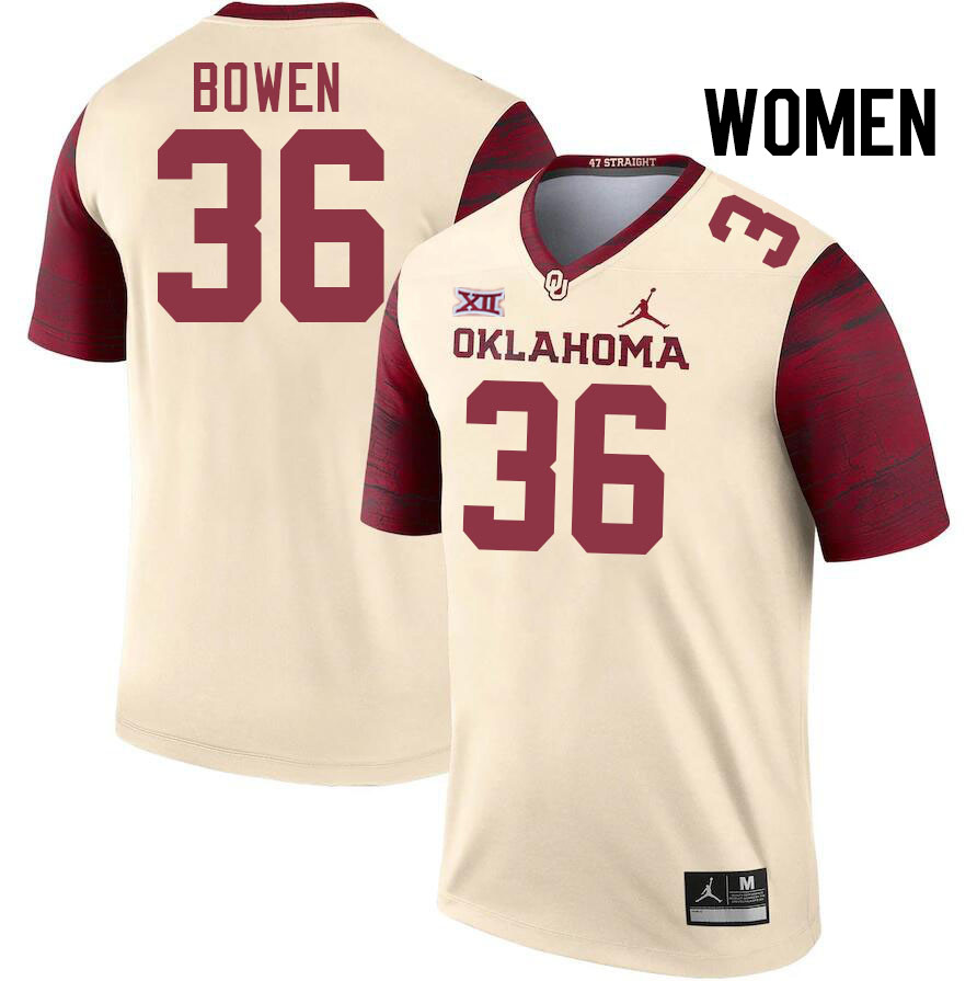 Women #36 Eli Bowen Oklahoma Sooners College Football Jerseys Stitched-Cream